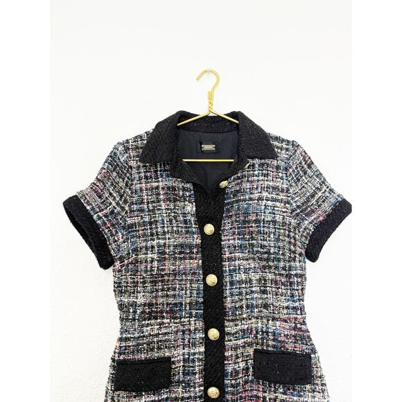 ALEXIA ADMOR Jenni Collar Button Down Tweed Shirt Mini Dress Size Medium Preppy - Picture 4 of 12